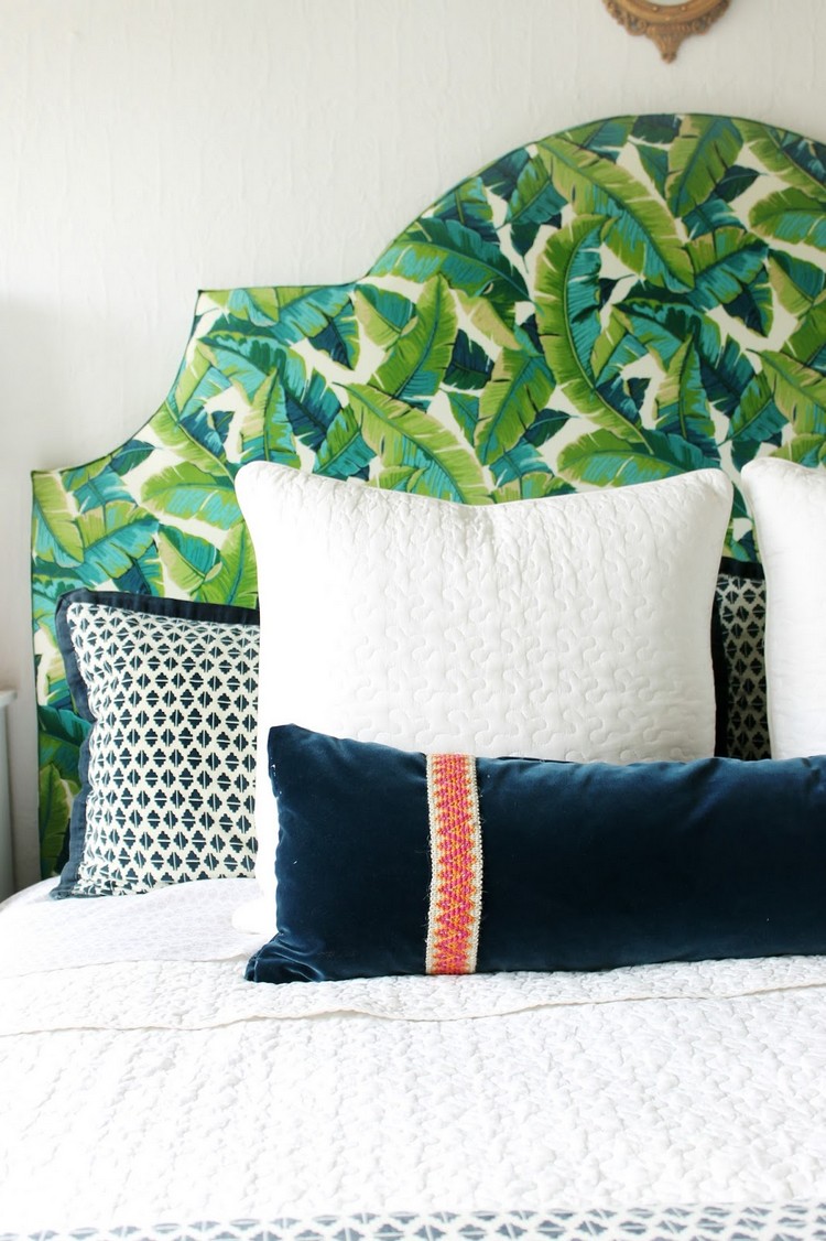 coussins décoratifs chambre à coucher cosy tête de lit imprimé tropical