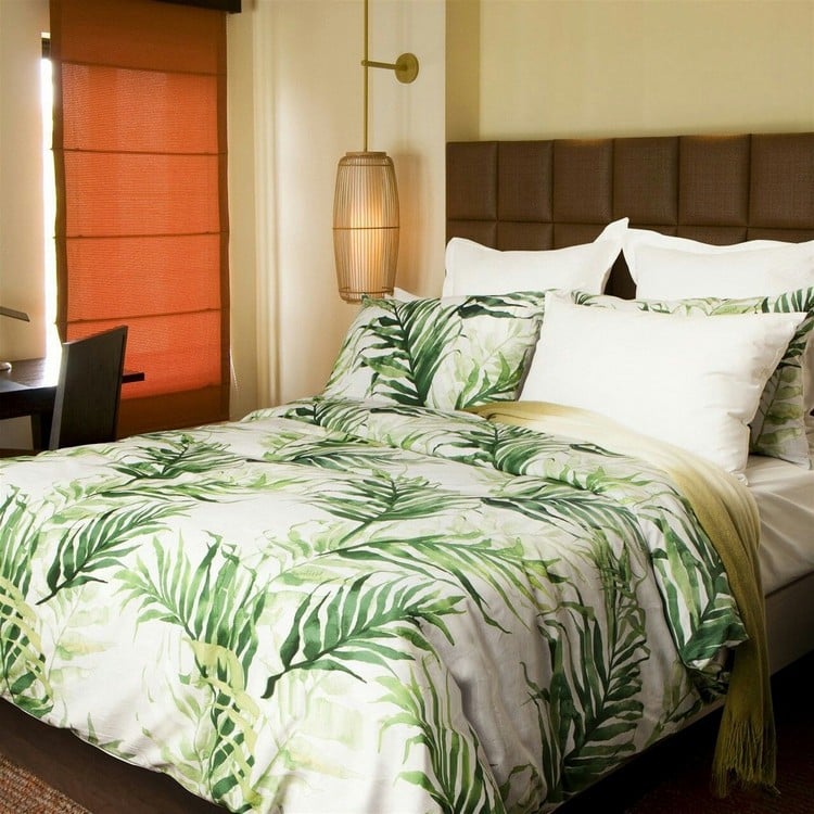 décoration tropicale dans la chambre à coucher literie imprimée