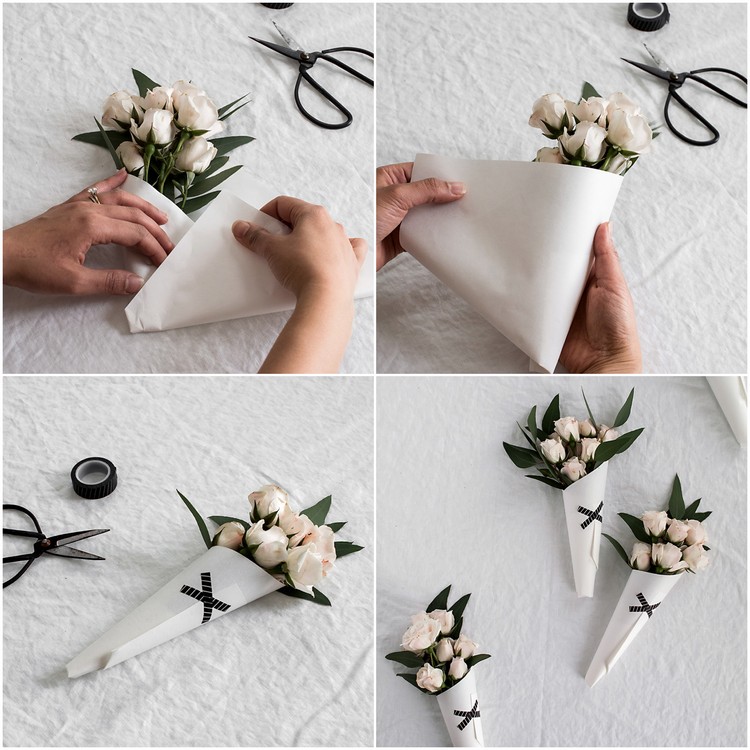 roses blanches mini bouquets minimalistes emballage dernière minute fête des mères