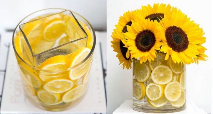 citrons en rondelles fleurs de tournesol centre de table moderne