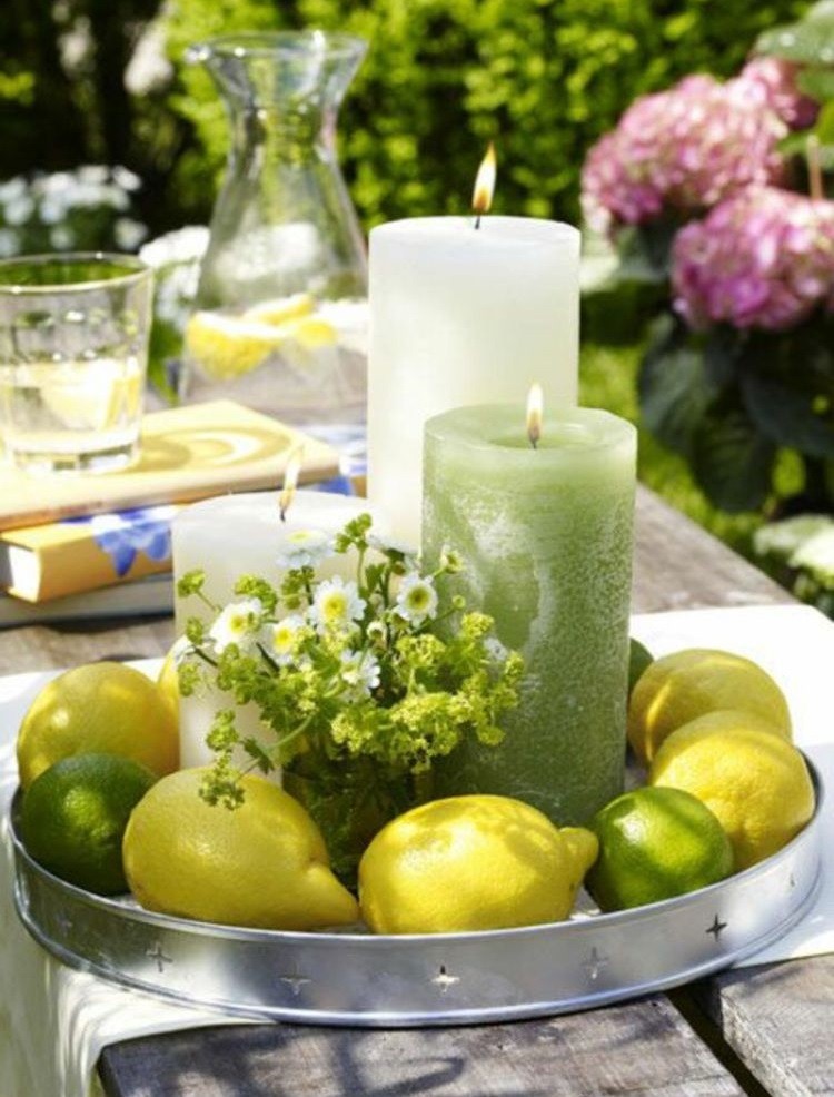 grandes bougies végétation citrons centre de table esprit roustique