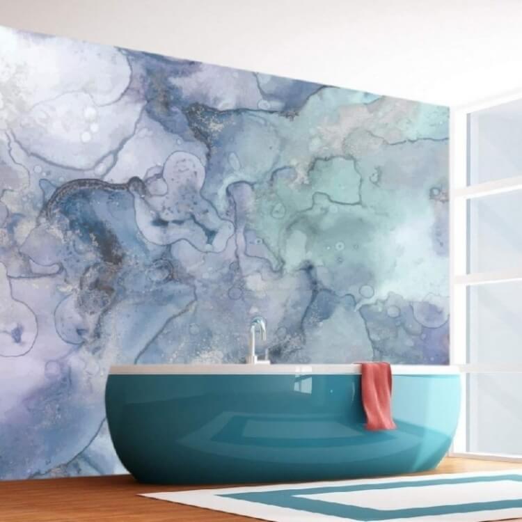 papier peint amovible vagues mur salle de bain