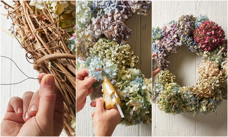 decoration avec fleurs sechees couronne de porte diy tutoriel facile