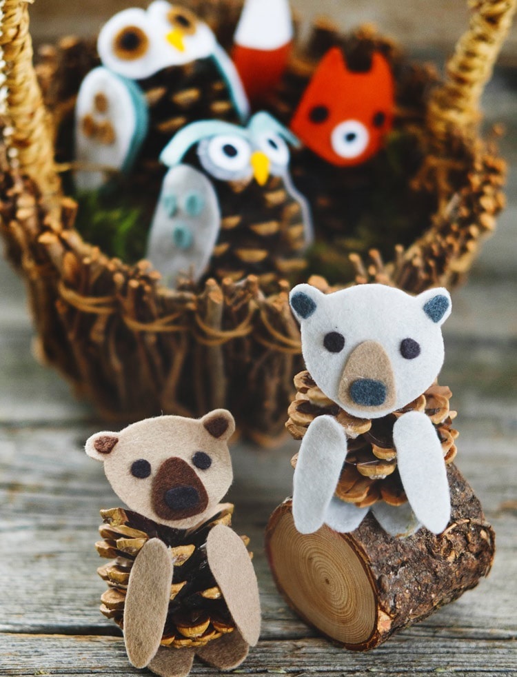 decoration bricolage pommes de pin enfants ours en pomme de pin et feutrine faciles