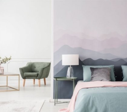idée tête de lit en papier peint combinaison rose gris pastel