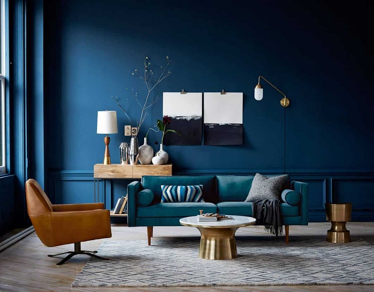 interior color trends 2020 navy blue salon bleu contemporain