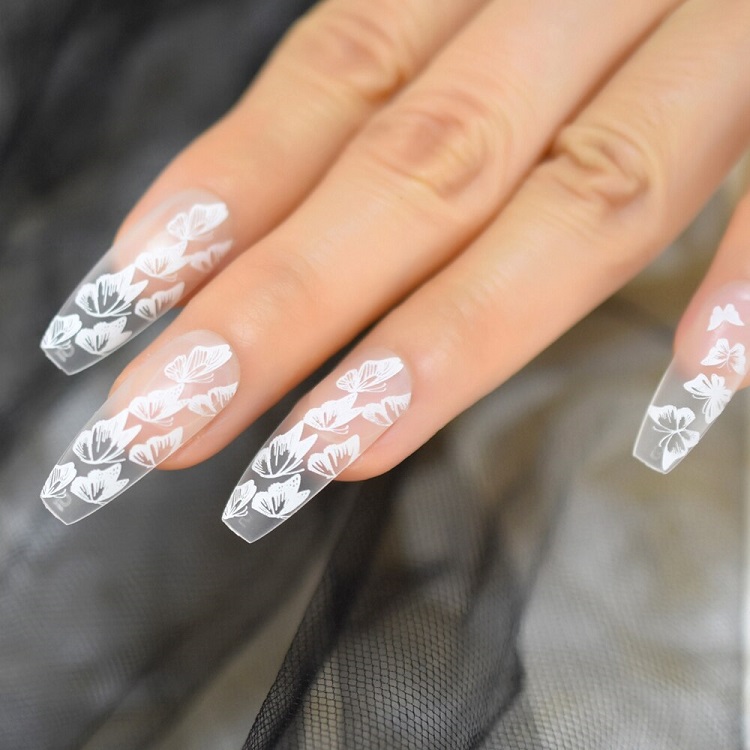 nail art butterfly faux ongles transparents