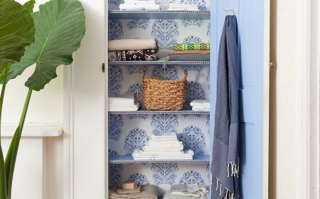 relooking armorie avec chutes de papier peint idées déco diy originale