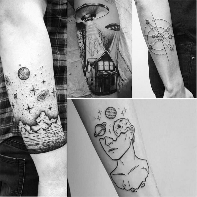 tatouage espace femme homme ovni planètes