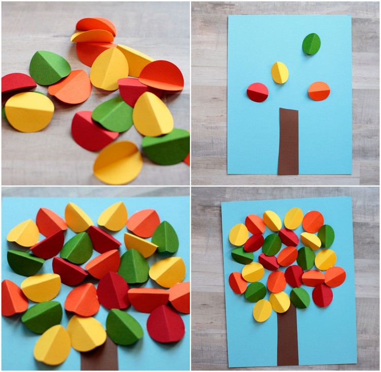 activité manuelle automne maternelle bricolage en papier enfants arbre automnal coloré