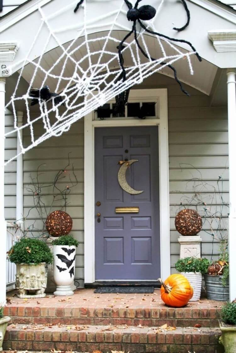 decoration halloween porche toile araignee courges stickers chauve souris