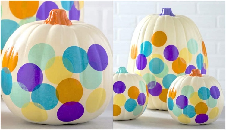 idee decoration citrouille halloween avec confettis décorer fausse citrouille polystyrène