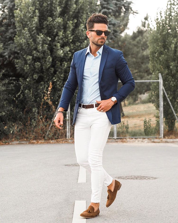 mens outfit tenue homme jean blanc blazer moccasins