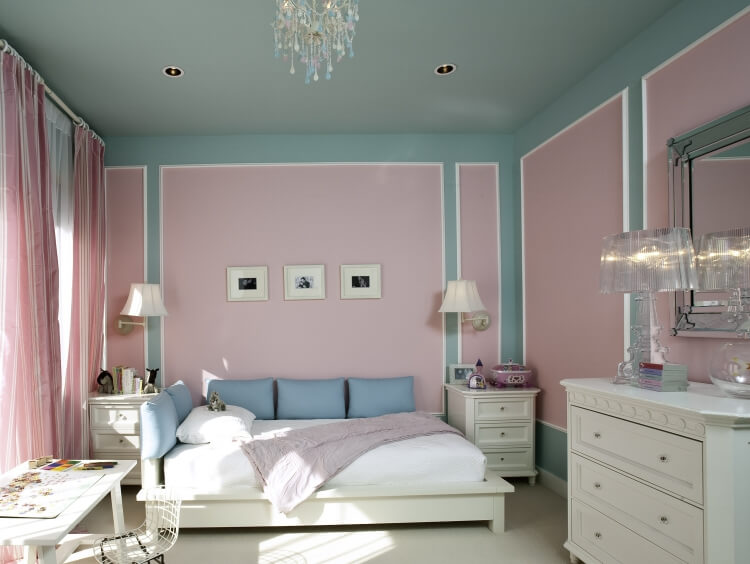 peinture chambre adultes 2 couleurs teintes pastel rose vert