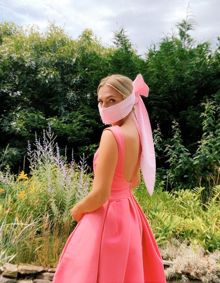 pink bow mask protection visage covid rose unique
