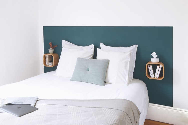 tête de lit rectangulaire peinte au mur déco mural minimaliste chambre à coucher idée bon marché