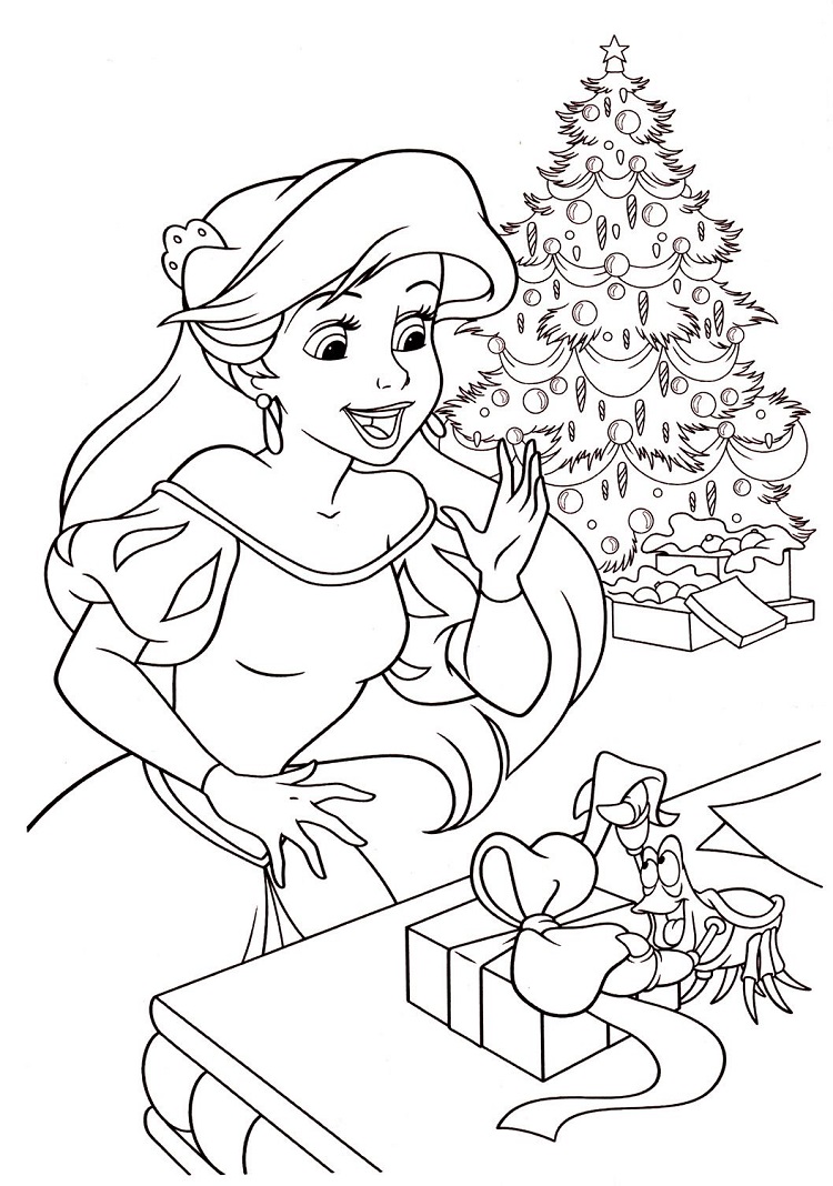 Ariel avec un cadeau de Noël dessin gratuit