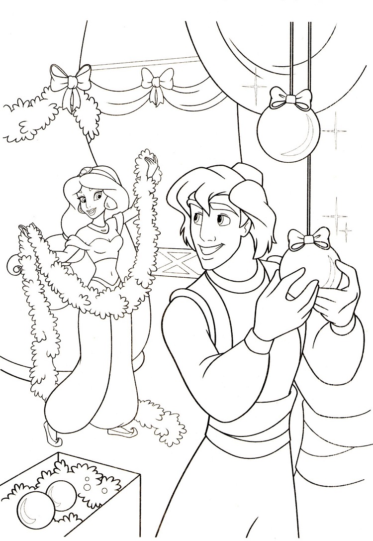 Coloriage de Noël Disney à imprimer gratuitement Aladdin