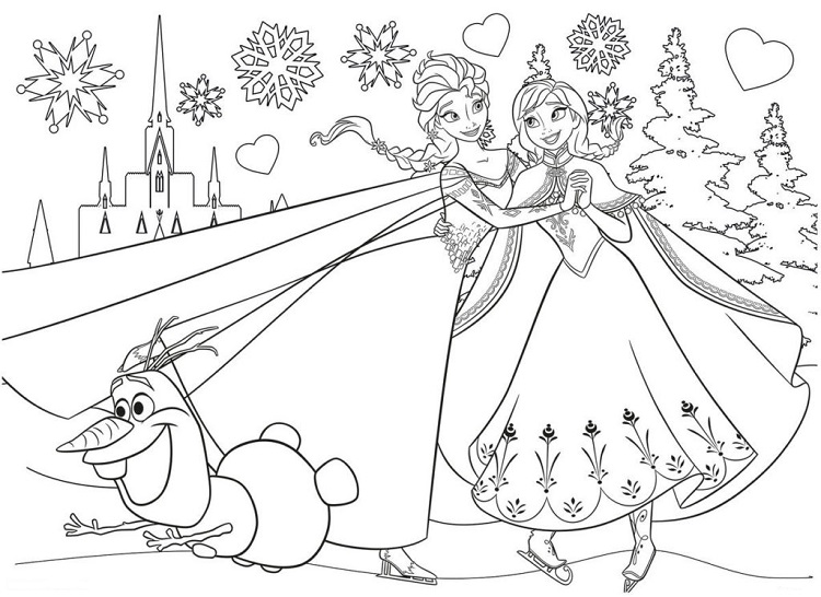 Elsa Anna et Olaf la reine des neiges coloriage à imprimer