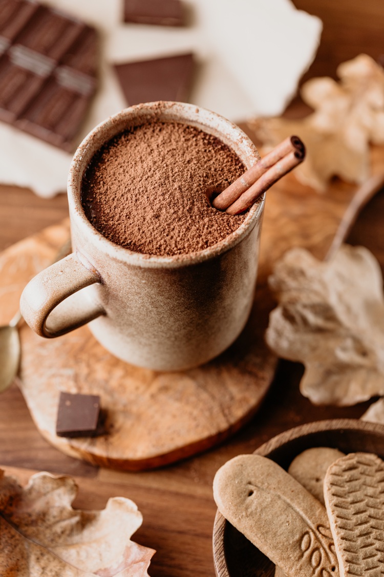 chocolat chaud cétogène sans sucre garni de cacao cannelle