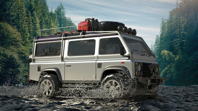 concept Land Rover Defender Van tout terrain pneus 4x4 galerie de toit équipement de survie