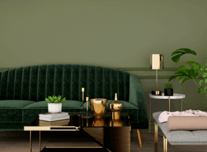 déco salon vert olive mobilier laiton look vintage