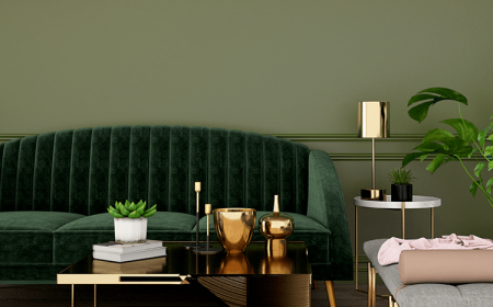 déco salon vert olive mobilier laiton look vintage