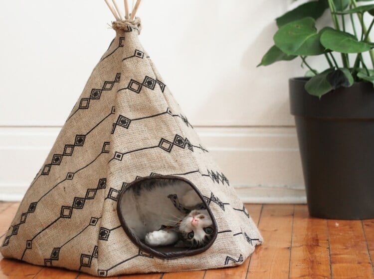 fabriquer tipi pour chat en bois textile