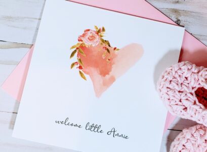 faire part naissance fait main dessin coeur aquarelle carte pour bébé fille