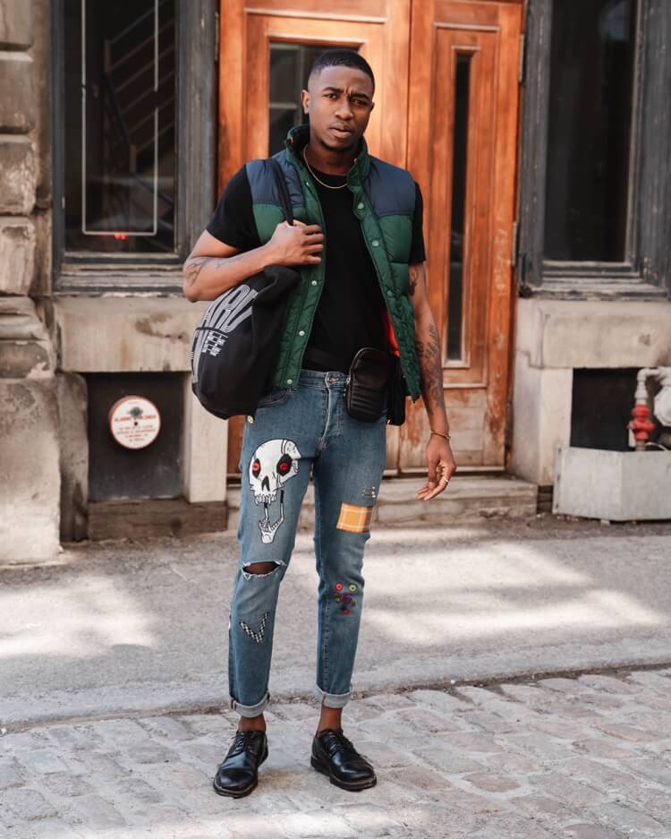 gilet doudoune en vert et bleu street look branché homme