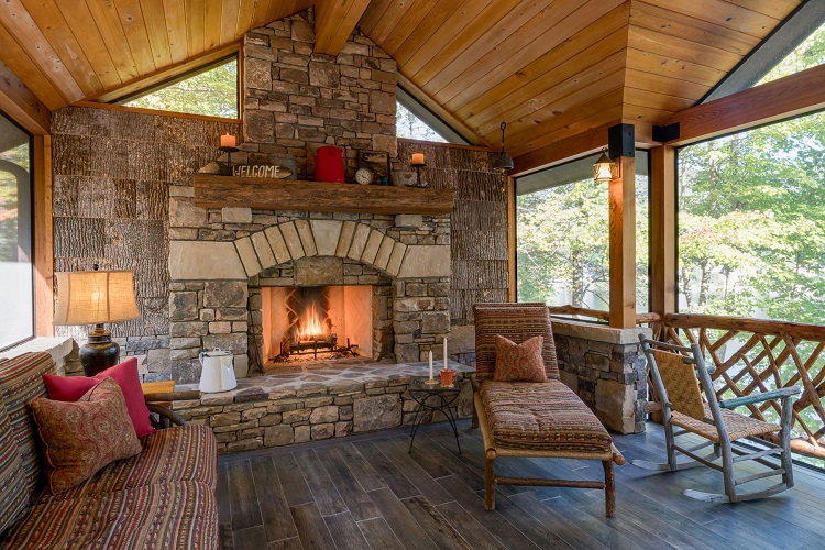 idées chauffage pour veranda spacieuse bois et briques poêle bois