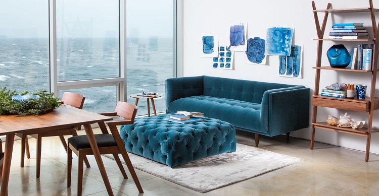 intérieur bleu meubles contrastes salon moderne