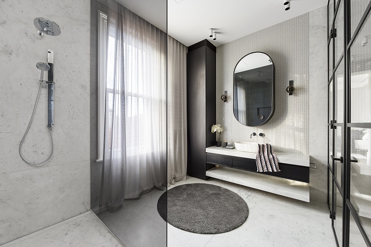 pièce noire et blanc ultra moderne douche rideaux