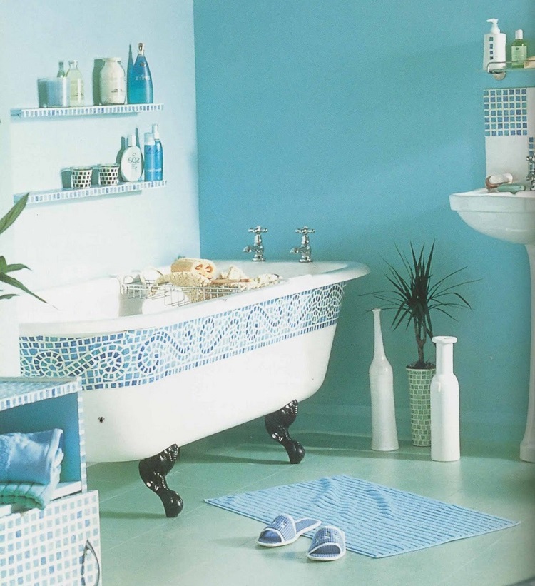 tapis salle de bain fin doux bleu
