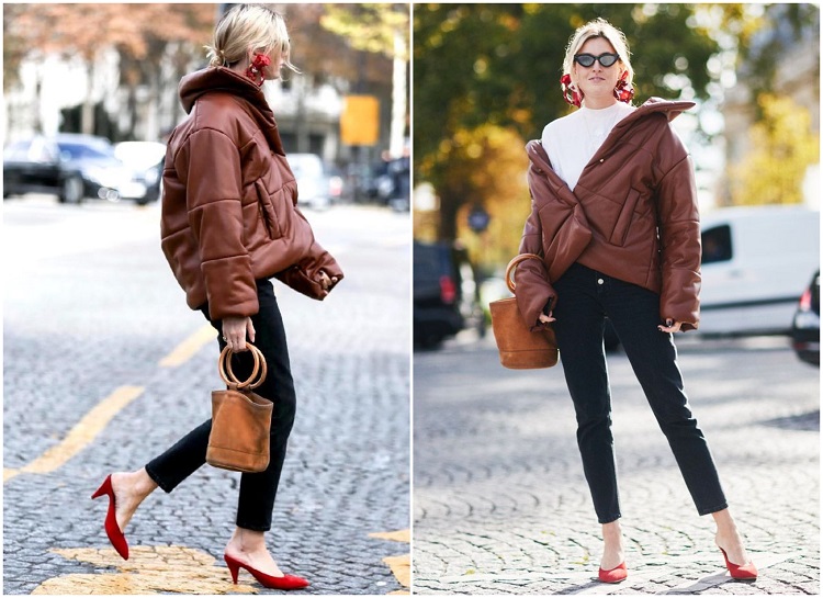 tendances mode femme automne hiver 2020 comment porter couleur marron doudoune simili cuir brun