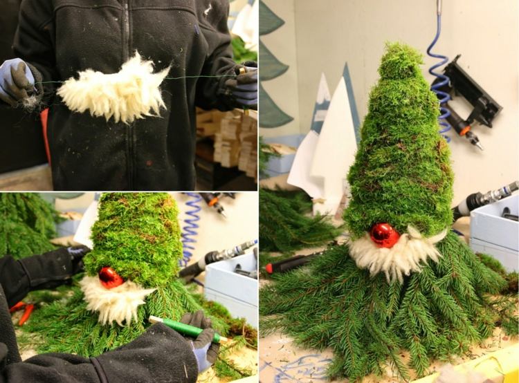 Des gnomes en branches de sapin comme décoration de Noël pour l'extérieur - des idées de bricolage avec des instructions