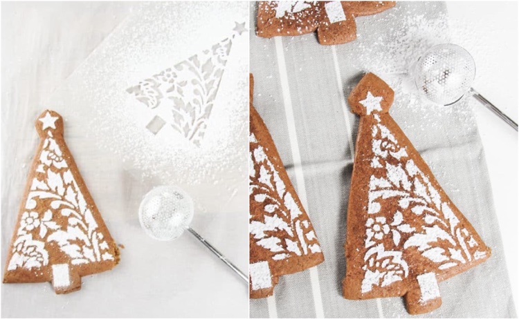 biscuits de Noel au pain épices décoration sucre glace pochoir en papier