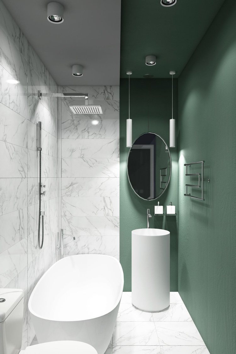 carrelage marbre blanc peinture salle de bain verte