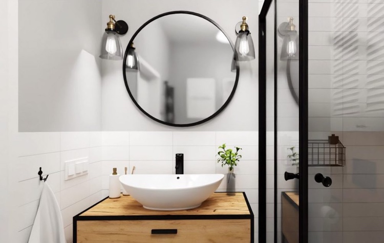 carrelage mi hauteur salle de bain peinture gris mat déco style industriel