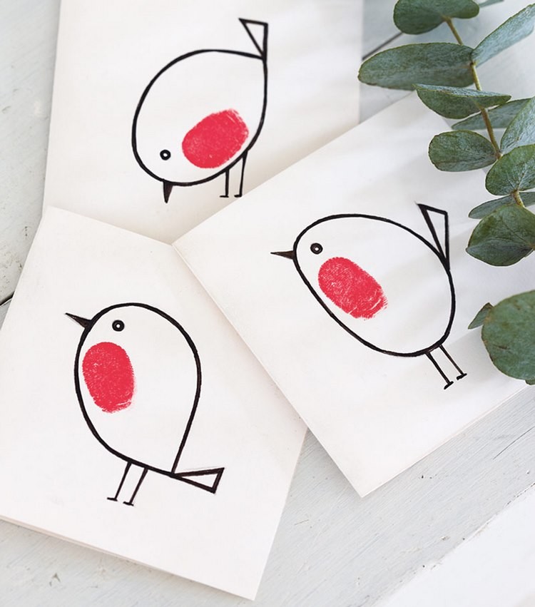 cartes minimalistes oiseaux moineaux empreintes doigts