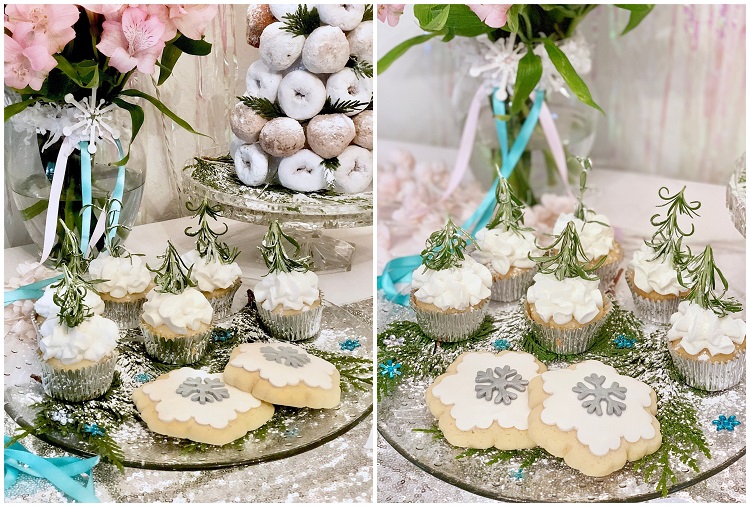 deco cupcake baby shower hiver en blanc et bleu fete prenatale garcon