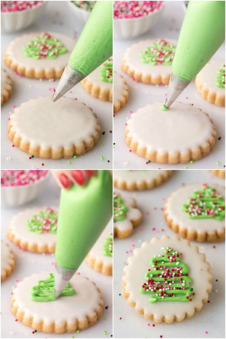 decoration biscuits Noel sables glacage blanc sapin creme au beurre vermicelles