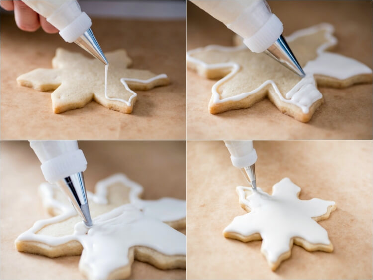 décorer biscuits noël flocon neige glaçage blanc