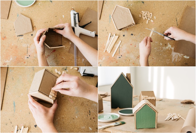 fabriquer un village de Noel DIY en carton et bois deco toit tuiles bois