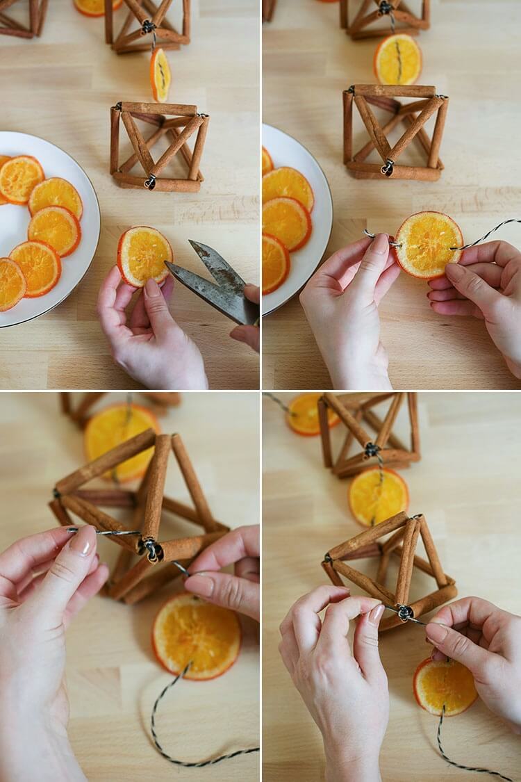 guirlande noël himmeli à faire soi-même sticks de cannelle tranches d’orange séchées