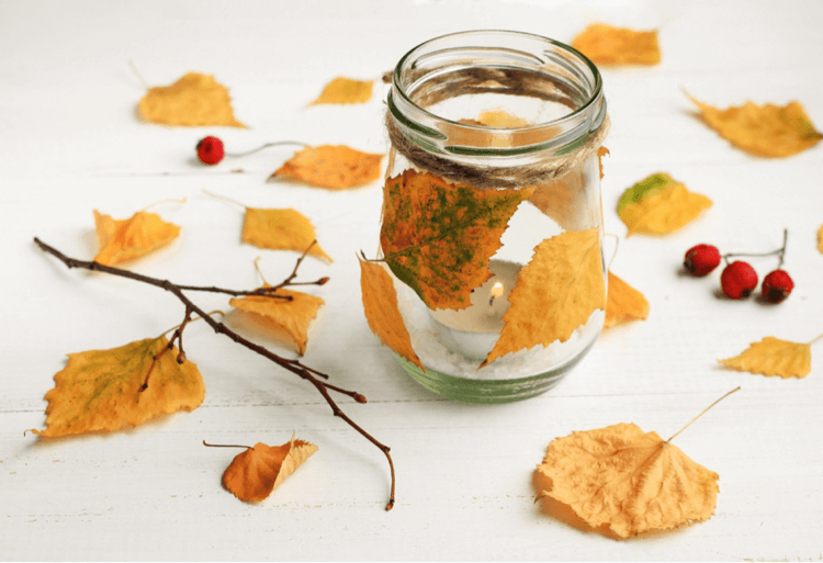 photophore automnal bougie chauffe plat feuilles automne