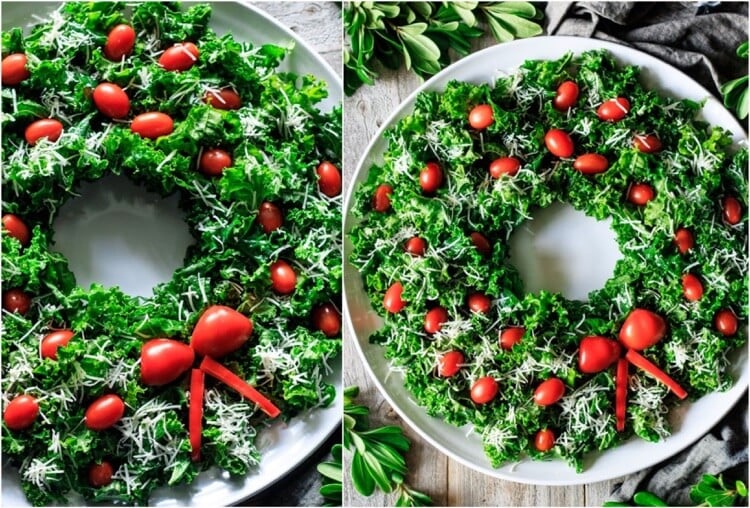 salade couronne Noel chou kale tomates raisins asiago