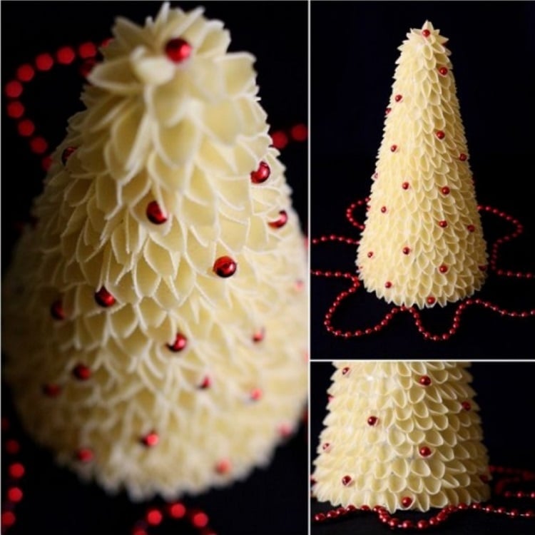 sapin de Noël DIY avec des pâtes et des perles rouges