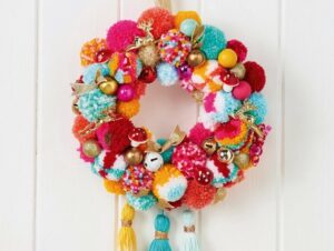décoration noël avec pompons colorés couronne diy