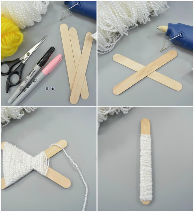 fabriquer ange de noël bâtons bois fil tricoter